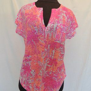 New Lilly Pulitzer Sz XS Duval Top Linen Pink Cheeky Melon Rule Breakers